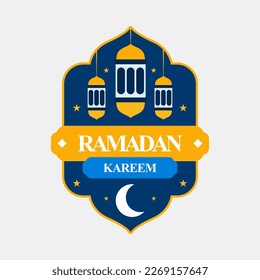 Badge blue and yellow ramadan banner with a blue and yellow banner