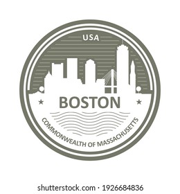 Badge with Boston skyline - Boston city emblem or sticker, vector