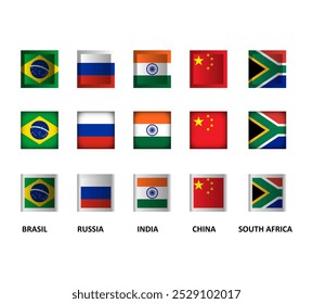 badge of brazil, russia, india, china and south africa with flag country on white background for icon logo web graphic. vector illustration.