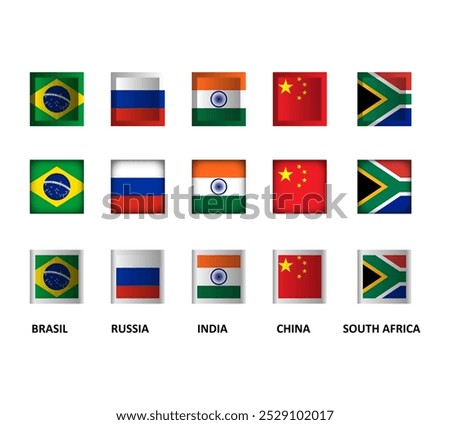 badge of brazil, russia, india, china and south africa with flag country on white background for icon logo web graphic. vector illustration.