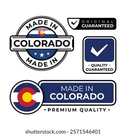 Badge bundle made in Colorado label icon emblem isolated on white background. Vector illustration