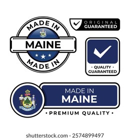 Badge bundle made in Maine label icon emblem isolated on white background. Vector illustration