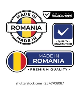 Badge bundle made in Romania label icon emblem isolated on white background. Vector illustration
