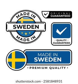 Badge bundle made in Sweden label icon emblem isolated on white background. Vector illustration