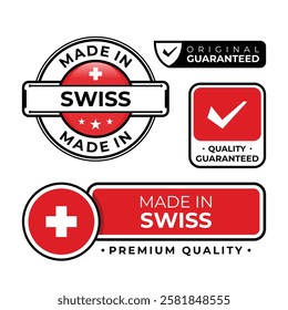 Badge bundle made in Swiss label icon emblem isolated on white background. Vector illustration