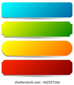 Badge, button, banner set in 4 bright color with slight 3d effect