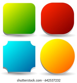 Badge, button, banner set in 4 bright color with slight 3d effect
