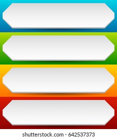 Badge, button, banner set in 4 bright color with slight 3d effect