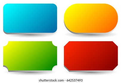 Badge, button, banner set in 4 bright color with slight 3d effect