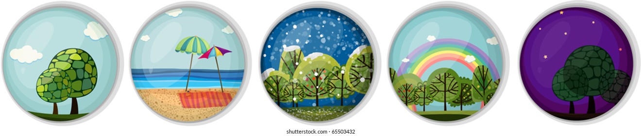 Badge button of many landscape.