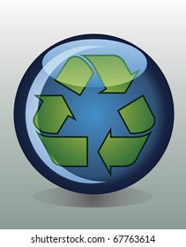 Badge button with recycling symbol
