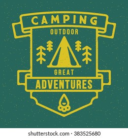 Badge Camping Outdoor Adventures Illustration Emblem Logo Design. Thin Lines