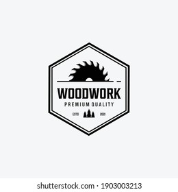 Badge of Carpenter Shop Logo Vector Vintage, Emblem of Illustration of Woodwork Concept, Design of Wood saws Modern