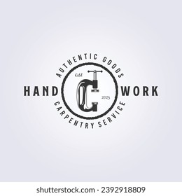 badge c-clamp logo retro style vector illustration design carpenter tool icon