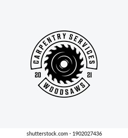 Badge of Chainsaws Logo Vector, Design of Carpentry and Illustration of Wood saw, Vintage Woodwork Concept