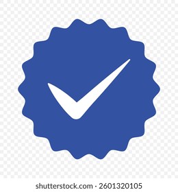 Badge check icon. Verify icon stamp. Blue flat star shape stickers. Verified badge profile set. Social media account verification icons . Isolated check mark. Guaranteed signs. Vector illustration.