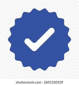 Badge check icon. Verify icon stamp. Blue flat star shape stickers. Verified badge profile set. Social media account verification icons . Isolated check mark. Guaranteed signs. Vector illustration.