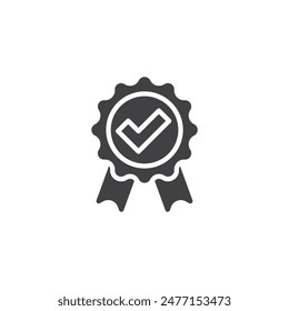 Badge with a checkmark vector icon. filled flat sign for mobile concept and web design. Security Clearance glyph icon. Symbol, logo illustration. Vector graphics