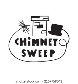 Badge. Chimney sweep. Outline vector logo on white background. 