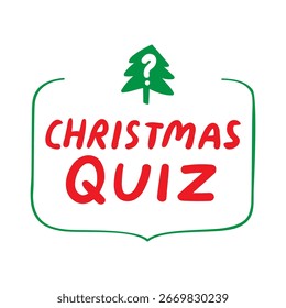 Badge. Christmas quiz. Vector hand drawn illustration on white background.
