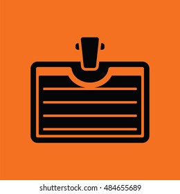 Badge with clip icon. Orange background with black. Vector illustration.