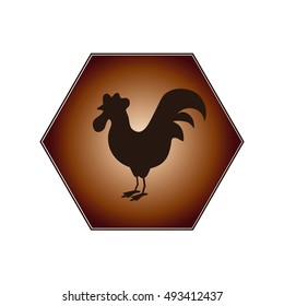 Badge of cock on chocolate background.Vector illustration