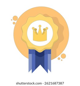 Badge concept. Winner medal with crown and ribbon. Premium Badge. Vector Illustration Design. Minimalist cartoon style. Premium quality, quality assurance symbol.