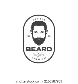 badge with cool man and beard face logo design vector graphic symbol icon illustration creative idea