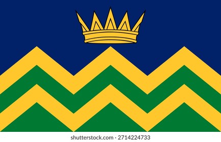 Ilustración vectorial de la etiqueta engomada de la bandera del condado de Cumbria aislada. Territorio Región noroeste de Inglaterra, Gran Bretaña, Reino Unido. Botón Cumbria bandera emblema Anuncio signo patriótico.