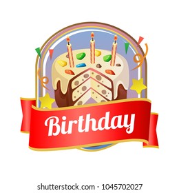 badge of delicious birthday art with sweet topping