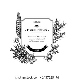 Badge design with black and white juniper, hypericum, turmeric