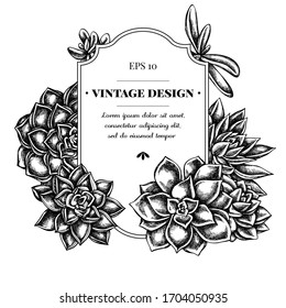 Badge design with black and white succulent echeveria, succulent echeveria, succulent