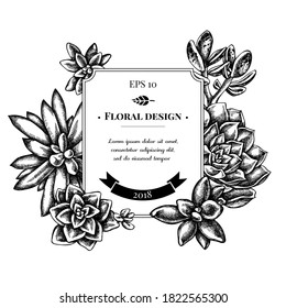 Badge design with black and white succulent echeveria, succulent echeveria, succulent