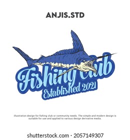 badge design with fishing club theme. the blue color concept is adjusted to the color of the marlin fish which is the main object.