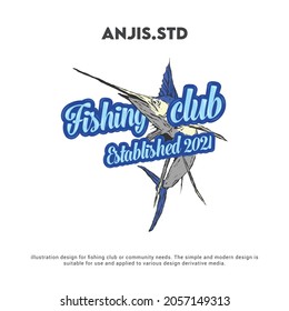 badge design with fishing club theme. the blue color concept is adjusted to the color of the marlin fish which is the main object.