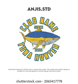 badge design with fishing club theme.the blue color concept is adjusted to the color of the tuna fish which is the main object.