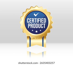 Badge design idea of Certified Product, stylist and elegant golden color badge. Ideal for branding, marketing, and packaging that need a polished, premium feel.