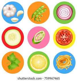 Badge design with many vegetables illustration