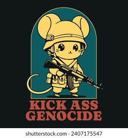 badge design, a mouse holding a weapon and wearing military clothing, very suitable for clothing merchandise purposes.