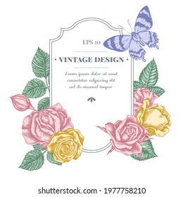 Badge design with pastel alcides agathyrsus, roses