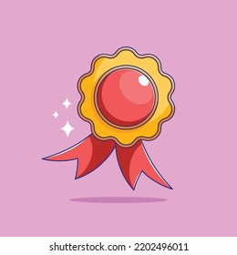 Badge design with ribbon icon in cartoon style award medal sign