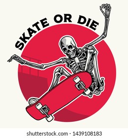 badge design with skull doing trick using skateboard