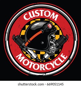 badge design of vintage rider skull