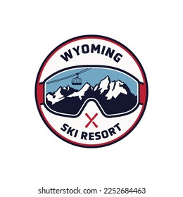 Badge design of Wyoming ski resort with snowboard mountain jackon for logo illustration