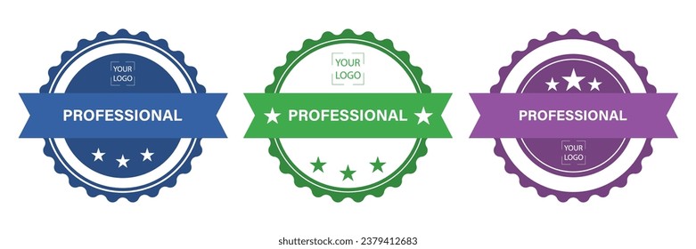 Badge or diploma of a professional with distinction. Set of templates. Place for logo. Isolated on white background.