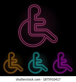 badge of a disabled person color neon set. Simple thin line, outline vector of web icons for ui and ux, website or mobile application