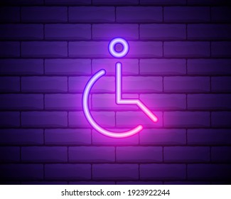 icono de una persona con discapacidad. Elementos de la web en iconos de estilo neón. Icono simple para sitios web, diseño web, aplicación móvil, infografía . Aislado en una pared de ladrillo.