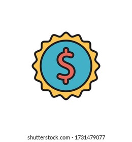 badge dollar icon filled outline vector. isolated on white background