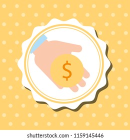 badge dots background hand holding coin money