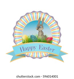 Badge with the Easter bunny.Vector illustration.